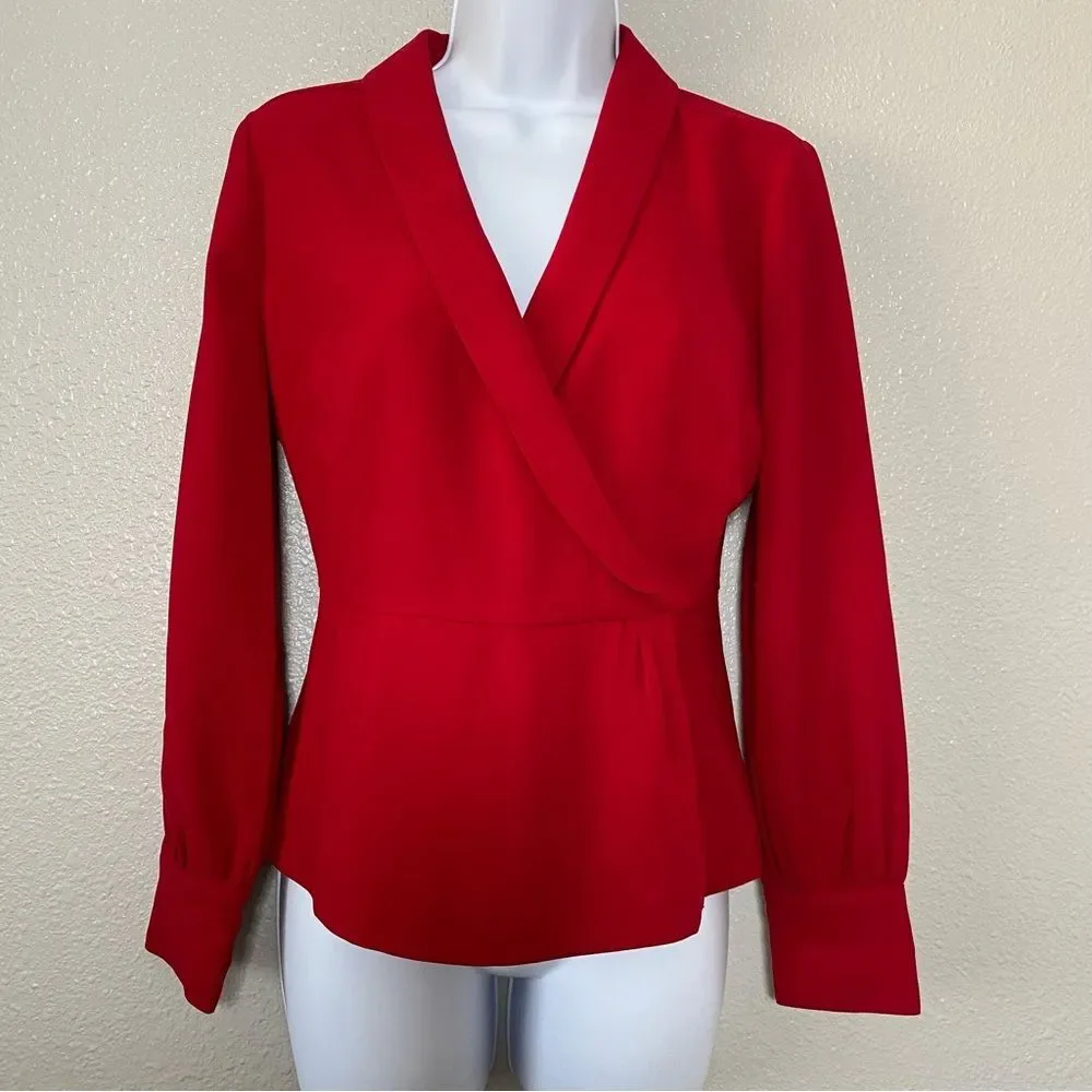 J. Crew Bold Red Valentine's Day Date Night Old Money Preppy Modest Blouse Sz 2‎